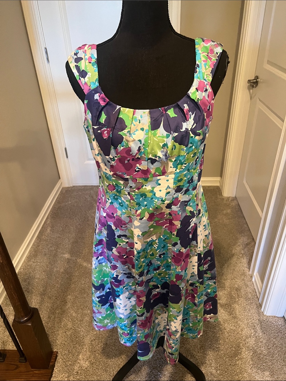 London Times Multicolor Floral Scoop-Neck Midi Dress
